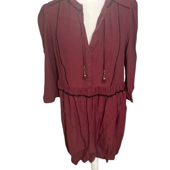 Anthropologie Maeve Boho Burgundy Galan Tassel Shirt Dress large - Picture 2 of 14